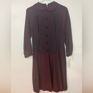 Vintage 60s Vicky Vaughn Junior Burgundy & Black Stripe Mod Dress Size 11 Tagged